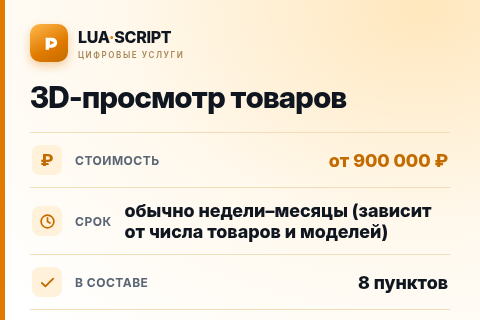 3D-просмотр товаров — цена, срок и состав услуги
