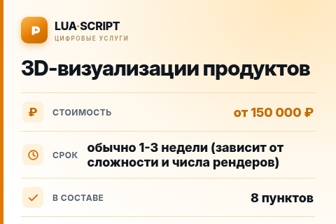 3D-визуализации продуктов — цена, срок и состав услуги