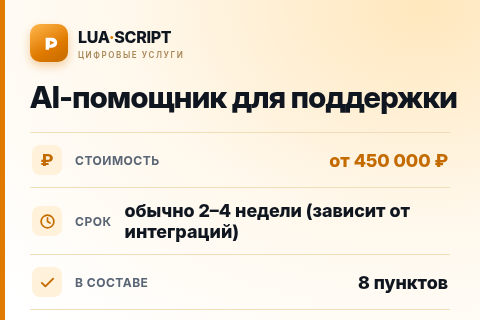 AI-помощник для поддержки — цена, срок и состав услуги