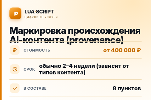 Маркировка происхождения AI-контента (provenance) — цена, срок и состав услуги