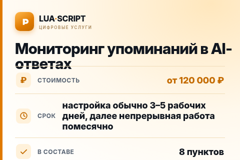 Мониторинг упоминаний в AI-ответах — цена, срок и состав услуги