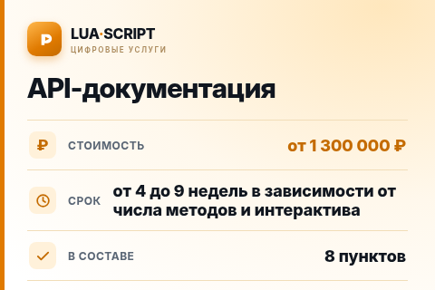 API-документация — цена, срок и состав услуги