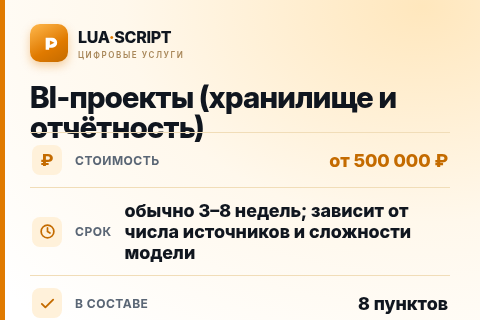 BI-проекты (хранилище и отчётность) — цена, срок и состав услуги