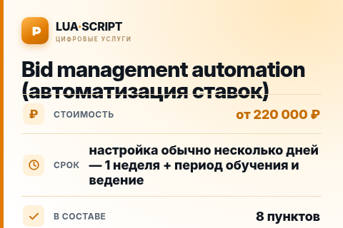 Bid management automation (автоматизация ставок) — цена, срок и состав услуги
