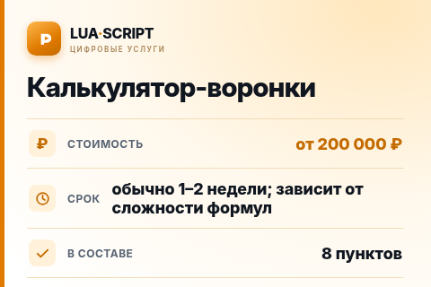 Калькулятор-воронки — цена, срок и состав услуги