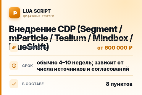 Внедрение CDP (Segment / mParticle / Tealium / Mindbox / BlueShift) — цена, срок и состав услуги