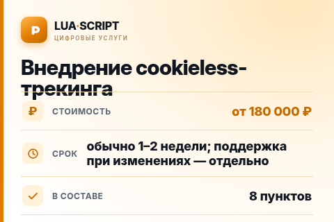Внедрение cookieless-трекинга — цена, срок и состав услуги