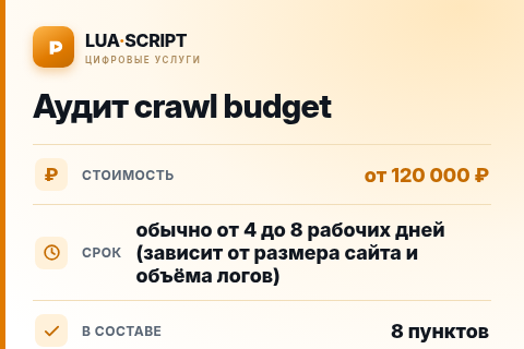 Аудит crawl budget — цена, срок и состав услуги