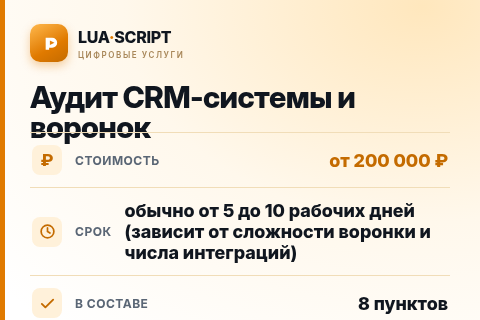Аудит CRM-системы и воронок — цена, срок и состав услуги