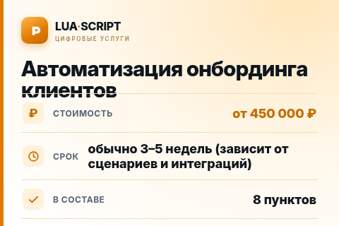 Автоматизация онбординга клиентов — цена, срок и состав услуги