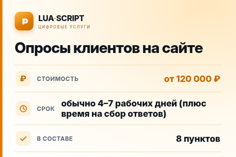 Опросы клиентов на сайте — цена, срок и состав услуги