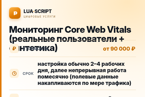 Мониторинг Core Web Vitals (реальные пользователи + синтетика) — цена, срок и состав услуги