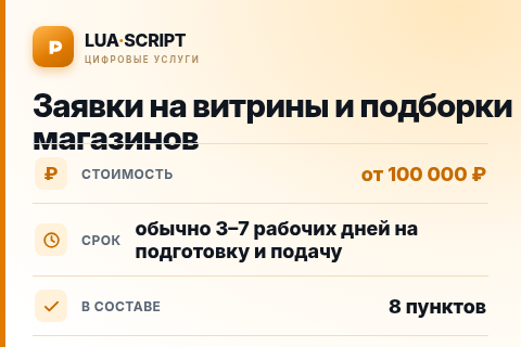 Заявки на витрины и подборки магазинов — цена, срок и состав услуги