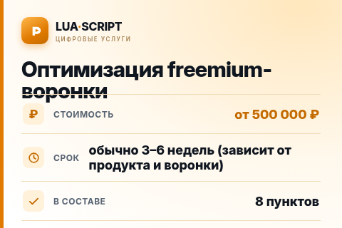 Оптимизация freemium-воронки — цена, срок и состав услуги