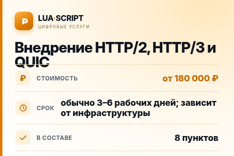 Внедрение HTTP/2, HTTP/3 и QUIC — цена, срок и состав услуги