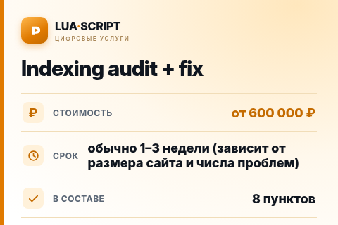 Indexing audit + fix — цена, срок и состав услуги