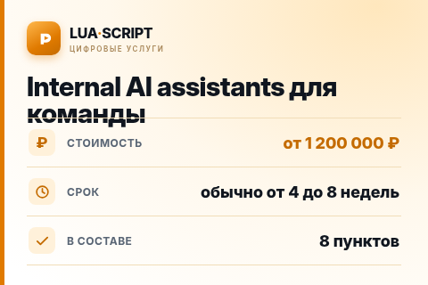 Internal AI assistants для команды — цена, срок и состав услуги