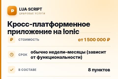 Кросс-платформенное приложение на Ionic — цена, срок и состав услуги