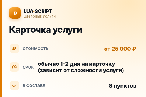 Карточка услуги — цена, срок и состав услуги