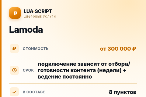 Lamoda — цена, срок и состав услуги
