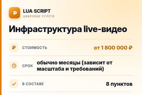 Инфраструктура live-видео — цена, срок и состав услуги