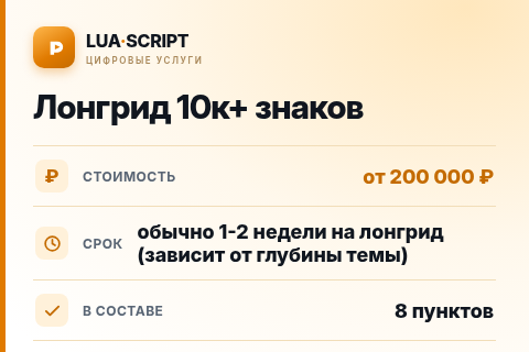 Лонгрид 10к+ знаков — цена, срок и состав услуги