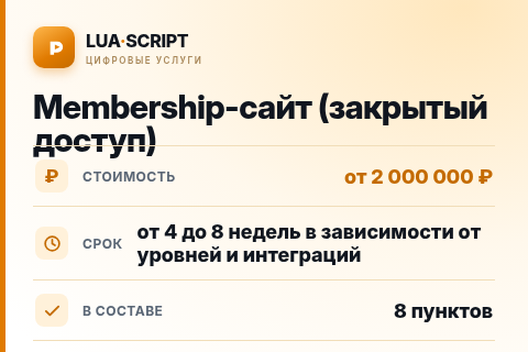 Membership-сайт (закрытый доступ) — цена, срок и состав услуги