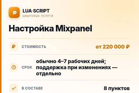 Настройка Mixpanel — цена, срок и состав услуги