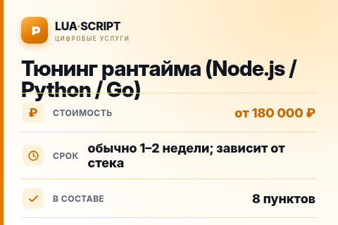 Тюнинг рантайма (Node.js / Python / Go) — цена, срок и состав услуги