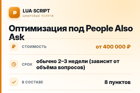 Оптимизация под People Also Ask — цена, срок и состав услуги