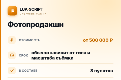 Фотопродакшн — цена, срок и состав услуги