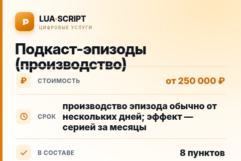 Подкаст-эпизоды (производство) — цена, срок и состав услуги