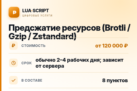 Предсжатие ресурсов (Brotli / Gzip / Zstandard) — цена, срок и состав услуги