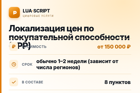 Локализация цен по покупательной способности (PPP) — цена, срок и состав услуги