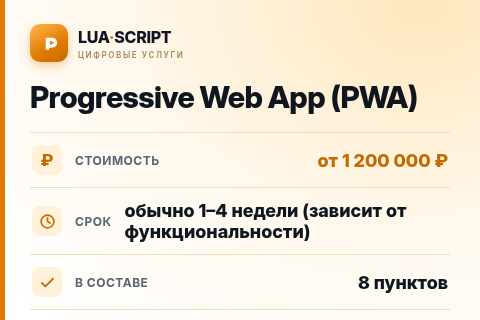 Progressive Web App (PWA) — цена, срок и состав услуги
