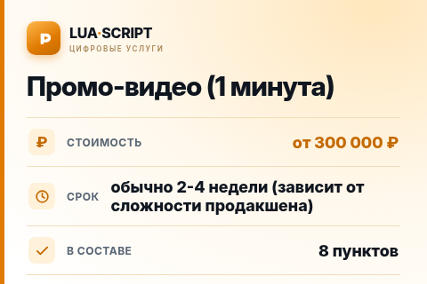 Промо-видео (1 минута) — цена, срок и состав услуги