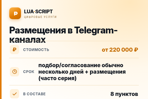 Размещения в Telegram-каналах — цена, срок и состав услуги