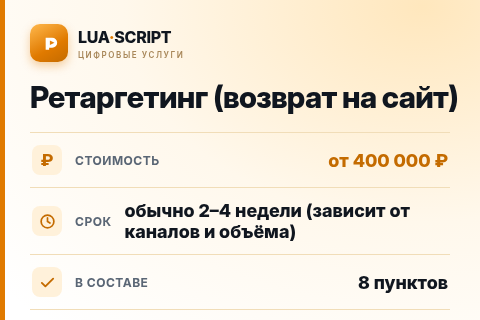 Ретаргетинг (возврат на сайт) — цена, срок и состав услуги