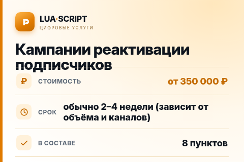 Кампании реактивации подписчиков — цена, срок и состав услуги