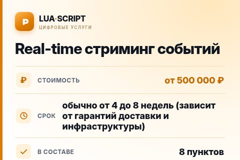 Real-time стриминг событий — цена, срок и состав услуги