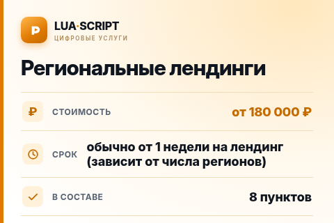 Региональные лендинги — цена, срок и состав услуги