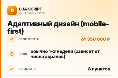Адаптивный дизайн (mobile-first) — цена, срок и состав услуги
