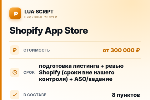 Shopify App Store — цена, срок и состав услуги