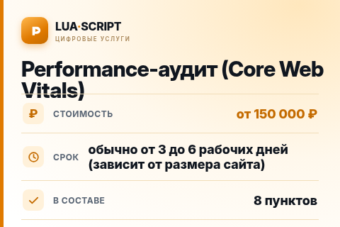 Performance-аудит (Core Web Vitals) — цена, срок и состав услуги