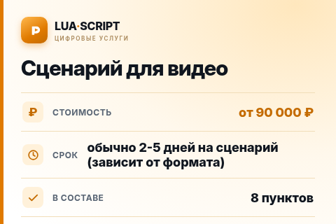 Сценарий для видео — цена, срок и состав услуги