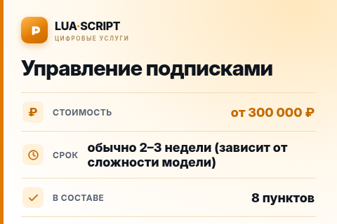Управление подписками — цена, срок и состав услуги