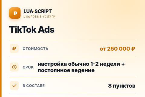 TikTok Ads — цена, срок и состав услуги