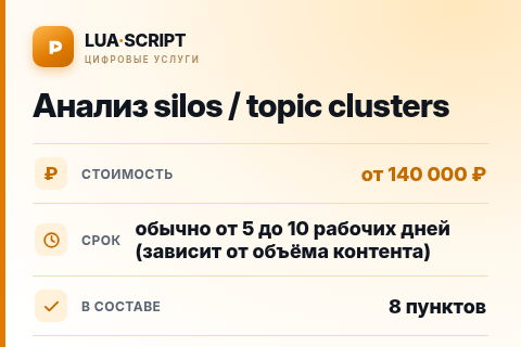 Анализ silos / topic clusters — цена, срок и состав услуги