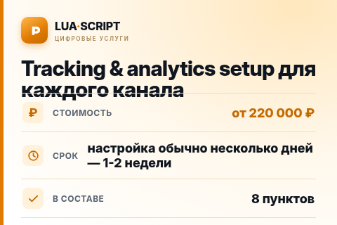 Tracking & analytics setup для каждого канала — цена, срок и состав услуги