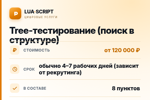 Tree-тестирование (поиск в структуре) — цена, срок и состав услуги